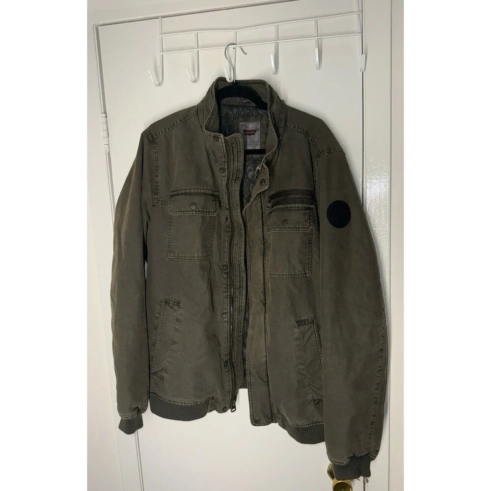 Rare Levis Mens Olive Green Quilted Military Field Utility Bomber jacket